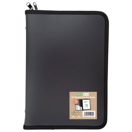 eco-eco A5 50% Recycled 30 Pocket Black Zipped Presentation Display Book, File Folder, Artwork Portfolio with Plastic Sleeves, (Pack of 2), eco089x2