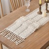 Voreppy Beige Table Runner Modern Macrame Woven Cotton Linen Boho