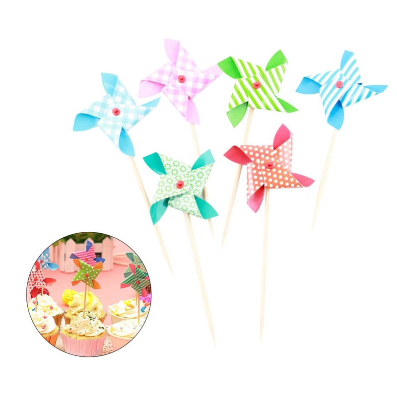 Cupcake Toppers 6pcs Mini Pinwheels miniature pinwheels tiny paper pinwheels