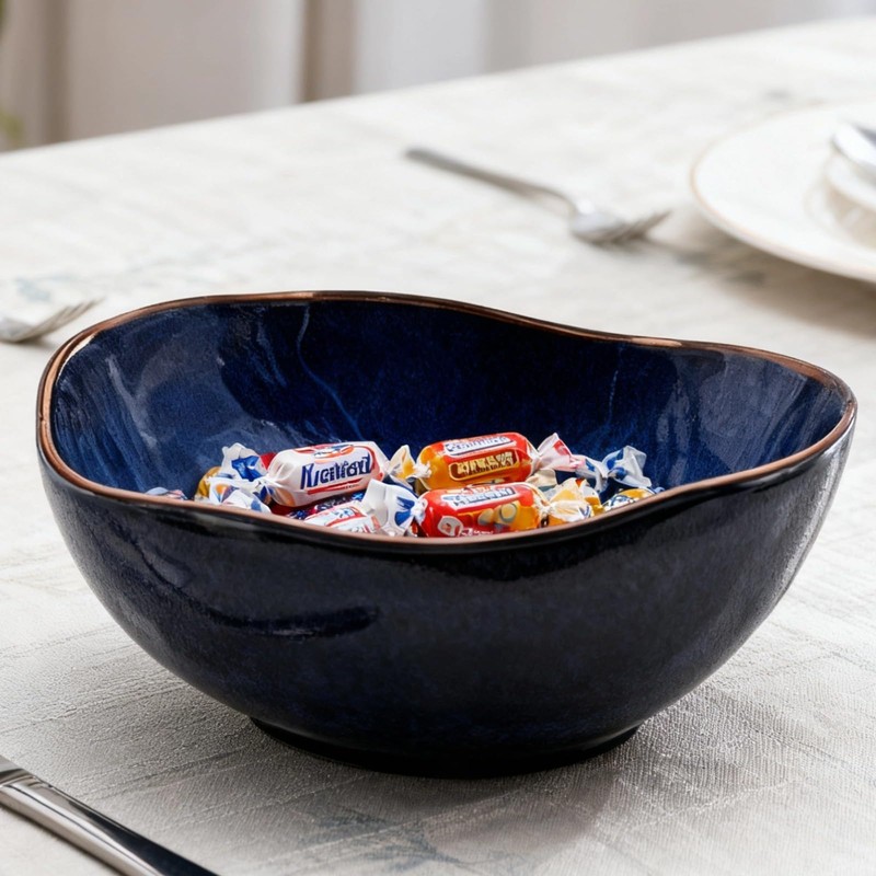 Ceramic Decorative Bowl, Blue Irregular Shape Bowl, Centerpiece Bowls for
