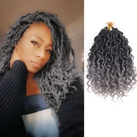 Grey Crochet Hair 7 Pcaks Short Goddess Locs Crochet Hair for Black Women 8 Inch Crochet Goddess Faux Locs Pre Looped Bohemian Locs Crochet Hair (8 Inch,Tgrey)