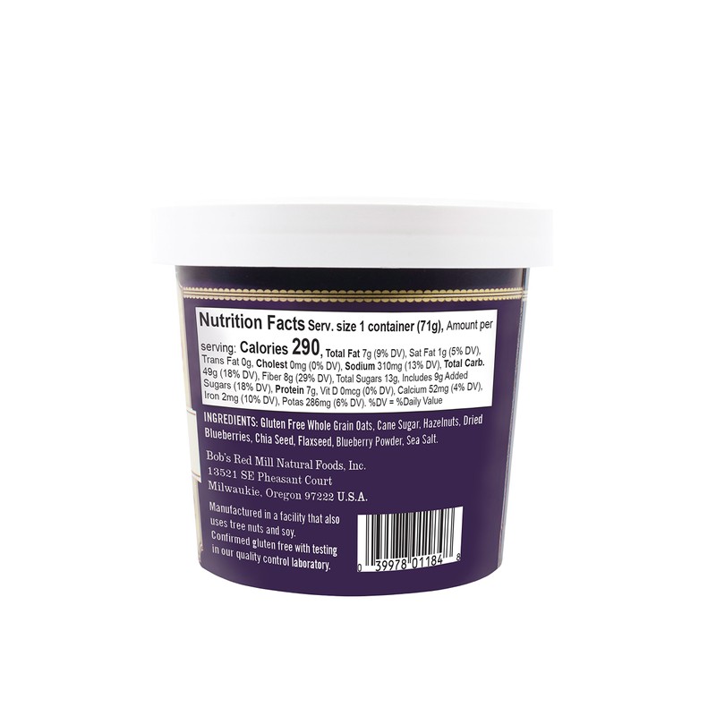 Bobs Red Mill Blueberry Hazelnut Oatmeal Cup, 2.5 Ounce (Pack