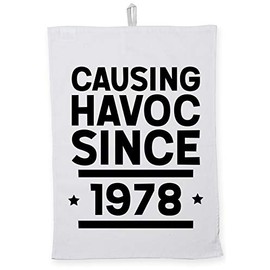 Hippowarehouse Causing havoc since 1978 birthday Tea Towel Eco Printed Dish Cloth Kitchen accessory 50cmx70cm 100% Cotton