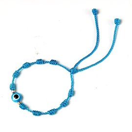 Caiyao Handmade Adjustable Evil Eye Bracelet - Red, Black String Knot - Lucky Kabbalah Protection - Blue