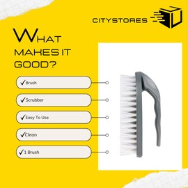 Citystores® Iron Shaped Grey Scrubbing Brush Heavy Duty Cleaning Brush For Tough Stains Ergonomic Handle For Comfortable Grip Ideal For Bathrooms Kitchens Floors Tiles & More