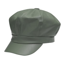 ZLYC Womens PU Leather Newsboy Caps Gatsby Cabbie Hat for Girls(Grayish Green),One Size