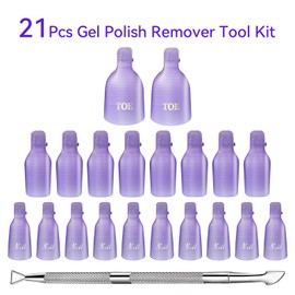 Makartt Nail Polish Remover Clips Kit, 20PCS Reusable Nail Soak Off Clips for Fingers and Toes, Professional Nail Gel Remover Tools with Double-Ended Cuticle Pusher for Removal Acrylic Art Nail Polish