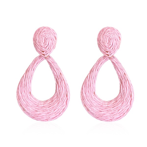 Chanaiqw Teardrop Handmade Statement Raffia Earrings Cute Boho Rattan Dangle