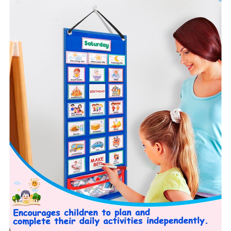 Meunmro Visual Schedule Chart, Daily Routine Pocket Chart with 107
