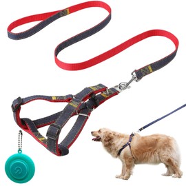 1 Pcs Pet Denim Vest Lead, Dog Lead Anti-Tangling Clips Lightweight, Easy to Use, Portable and Practical, with 1 PCS Pet LED Light Pendant (Red)