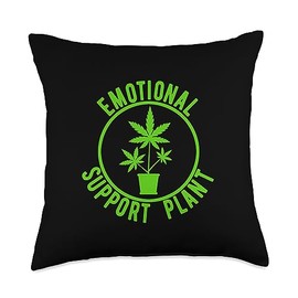Goodtogotees Emotional Support Plant Funny Weed Pot Lover Throw Pillow, 18x18, Multicolor