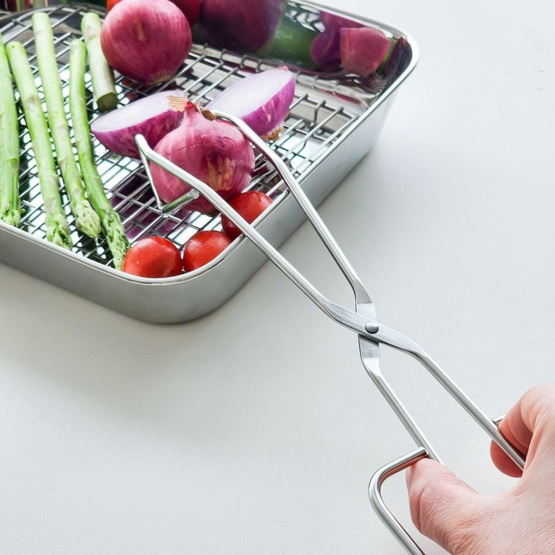 1+1 Stainless Steel Meat Tongs Kitchen Pasta Cooking Tweezers Triangle
