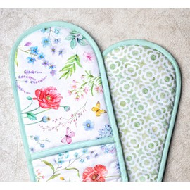 Maison d Hermine Just Florals 100% Cotton Easter Double Oven Glove with Loop Heat Resistant for BBQ | Cooking | Baking | Grilling | Microwave | Barbecue | Spring/Summer (7.5 Inch by 35 Inch)