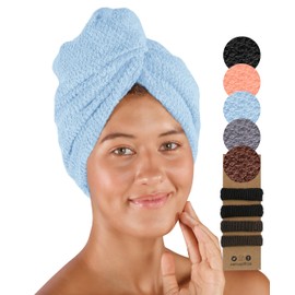 Pamuq® Hair Turban Quick-Drying 100% Cotton Set of 2 with 2 Buttons Including 4 x Hair Ties | Dryban Hair Drying Towel, Turban Towel, Hair Towel, Quick Drying Hair Towel Wrap