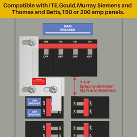 Generator Interlock Kit Suitable for ITE, Sie-Mens, Gould, Murray and Thomas and Betts150 or 200 Amp Panel, 1 1/4" Spacing Between Main and Generator Breakers