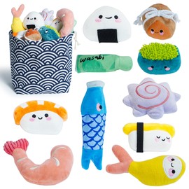 Nocciola 10 Juguetes para Perro de Sushi - Peluches Chirriantes con Bolsa, Juguetes de Peluche Interactivos para Perros Pequeños y Medianos, Set Peluc