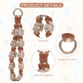 elephtree - Llavero de macramé bohemio con tela exquisito para llavero, pulsera hecha a mano para mujer, caqui (Khaki Flower), 7.09 * 0.79 * 0.79 IN