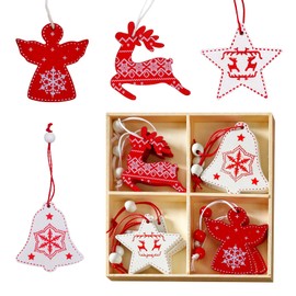 Christmas Decoration Set 12pcs Farmhouse Rustic Wooden Christmas Tree Ornaments for Xmas Winter New Year Holiday Party Supplies