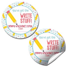 You've Got The Right Stuff Pencil Themed Valentine Party Favor Sticker Labels for Kids, 40 2" Party Circle Stickers by AmandaCreation, Great for Classroom Valentines, Envelope Seals, Gifts, Treats