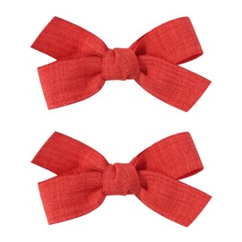 Adorable 2pcs White Hair Bow Clips for Baby-Girls - Boutique Barrettes for Toddlers and Kids with Fully Lined Clips（Bright Red）