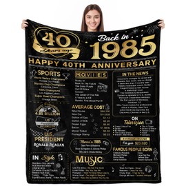 Yomaisky 40th Anniversary Blanket Gifts Gift for 40th Wedding Anniversary Ruby 40 Years of Marriage for Wife Mom Husband Dad Couple Parents Grandparents Throw Blankets 60Lx50W Inch Gold