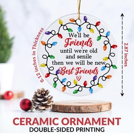 Christmas Ornament Gift for Best Friends - We'll be Friends Until We are Old and Senile - Funny Friendship Gifts for Women, Bestie Gifts for Women, Sister to Sister On Birthday, Xmas Tree Decoration