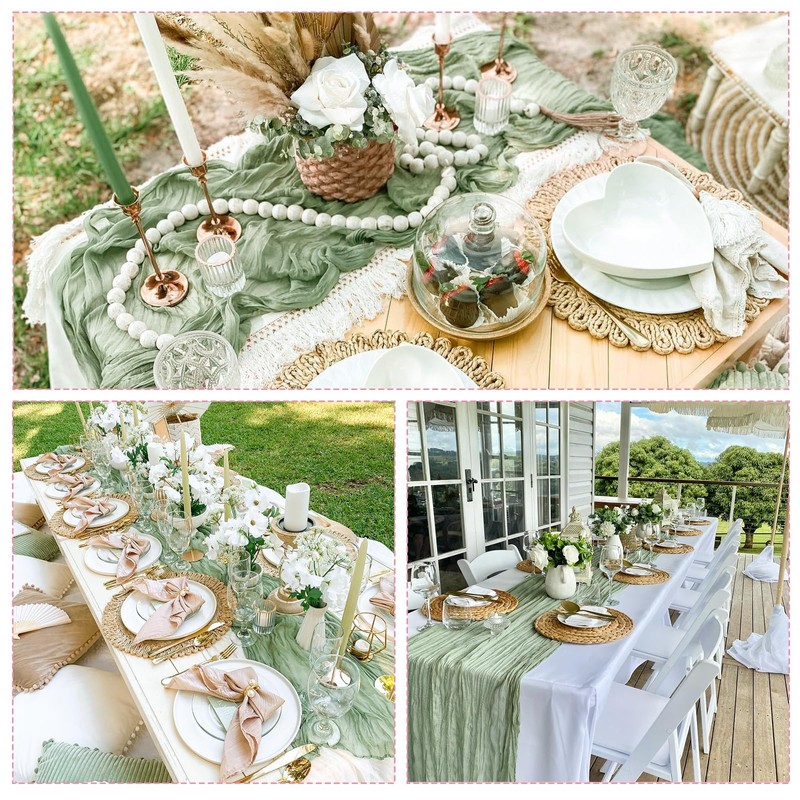 CKIKU 10 Pack Sage Green Table Runner Cheesecloth 17 x