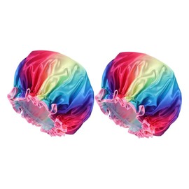 Healvian 2pcs Reusable Shower Caps for Women Adjustable Elastic Bath Hat Double Layer Hair Cover Comfortable and Easy to Wear Shower Bonnet for Home and Travel