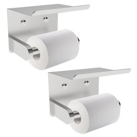 SetSail Toilet Paper Holder with Shelf Adhesive or Screw-in Bathroom Toilet Paper Roll Holders Wall Mount Brushed Nickel Heavy-Duty Tissue Holder for Bathroom Hardware Accessories, 2 Packs