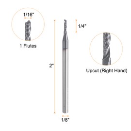 HARFINGTON Spiral Router Bit 1/16" Cut Dia 1/8" Shank Up Cut AlTiN Coated Solid Carbide 1 Flute CNC End Mill Milling Bits for Wood Alloy Steel Metal (1/4" Cut Length 2" Long)