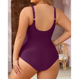 Tempt Me Plus Size One Piece Swimsuits for Women Tummy Control Retro Bathing Suit Cross Front Swimwear, Purple, 16 Plus