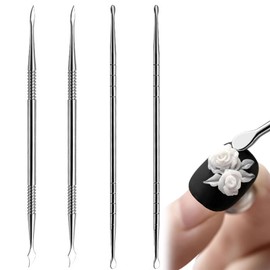4PCS Professional Nail Art Sculpting Tools, Stainless Steel Dual-Head 3D Gel Brushes Set for Salon, Home DIY Nail Design