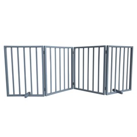 Modern 72 inch Freestanding 4-Panel Folding Wood Pet Gate - Grey