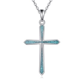 POPLYKE Turquoise Cross Necklace for Women 925 Sterling Silver Cross Pendant Necklace Turquoise Jewelry for Women