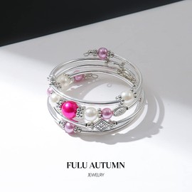 FULU AUTUMN Women's Boho Bracelet with Multilayer Beads Silver Wrap Bracelet Fashion Jewellery Gifts for Birthday and Mother's Day for Women, Zinc, No gemstone