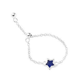 OIDIMS Star Chain Link Adjustable Ring S925 Sterling Silver Blue Cubic Zirconia Thin Stacking Finger Rings Tassel Dangling Charm Bands Pulling Chain Statement CZ Crystal Wedding Jewelry for Women