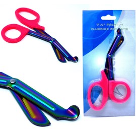 Heavy Duty Fluoride Coated Nurse Doctor Medical Paramedic Trauma Shears Scissors 7.25" (A2ZSCILAB) (PINK MULTI COLOR BLADE)