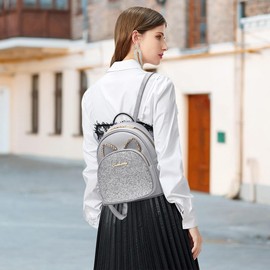 DORRISO Cute Backpack for Women Mini Cartoon Cat Women Backpack Girl Backpack Anti-theft Lady Backpack Casual Rucksack Travel Daypacks for Leisure Dating Waterproof PU Leather Grey