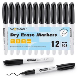 WOSWEL Dry Erase Markers Bulk, 12 Pack Black Fine Tip Whiteboard Markers, Fine Point, Low Odor Dry Erase Markers for School Office Home, Non-Toxic Easy Clean
