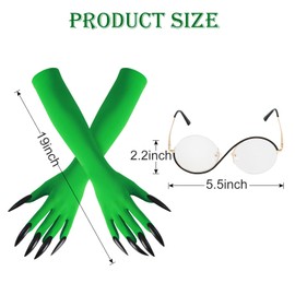 Women Witch Costume Accessories Green Claw Gloves Glasses Wizard Cosplay Party Dress Up for Elphaba