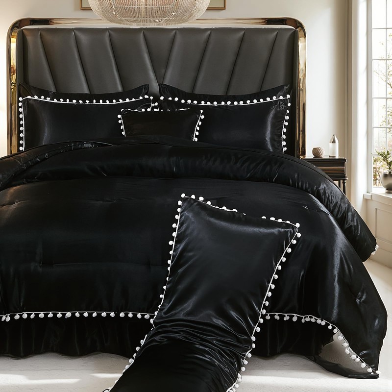 Bedorm Black Satin Bed in a Bag King Soft Fluffy
