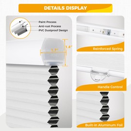 HOMEDEMO Blackout Cellular Shades Cordless, Honeycomb Shade Blinds, Thermal Insulated Noise Reduction for Windows Inside & Outside Mount White-Blackout 34" W x 64" H