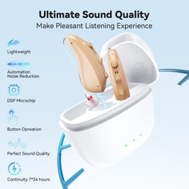 Rechargeable Hearing Aids for Seniors, BTE Hearing Device with 5-Level Volume Control, DSP Noise Reduction, Portable Charging Case, Invisible OTC Hearing Amplifier