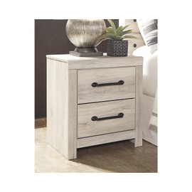 Signature Design by Ashley Cambeck Farmhouse Industrial 2 Drawer Two Drawer Nightstand with 2 Slim-Profile USB Charging Stations, Whitewash