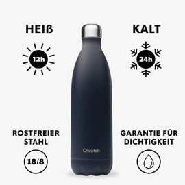 Qwetch - Originals Stainless Steel Insulated Flask 1 L Carbon Grey - Thermos Flask 24 Hours Cold & 12 Hours Hot - Leak-Proof, BPA-Free, Reusable - Perfect for Sports, Travel, Office & Hiking