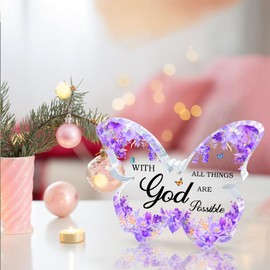 Purple Office Supplies Butterfly Acrylic Desk Decor for Women, Inspirational Christian Gifts with Bible Verse, Purple Desk Accessories, Religious Butterfly Home Decoration Birthday Gift