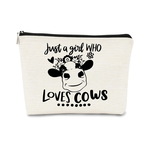 Just A Girl Who Loves Cows Loves Cows Western Cowgirl Makeup Bag Cosmetic Bag Zipper Travel Toiletry Bag Best Birthday Christmas Gift Idea for Cowgirls Teen Girls Women,Cowgirl Gifts for Girls