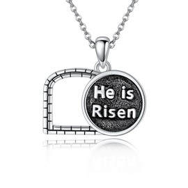 ONEFINITY Empty Tomb Necklace S925 Sterling Silver He is Risen Pendant Necklace Religious Christian Jewellery for Women Men