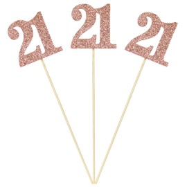 Set of 6 Number 21 Centerpiece Sticks Rose Gold Glitter 21th Birthday Table Centerpieces Flower Toppers Party Supplies