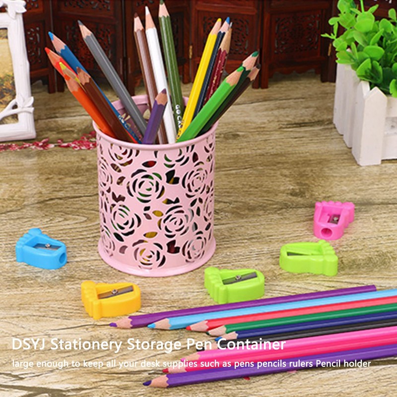 DSYJ Hollow Rose Flower Pattern Cylinder Pen Pencil Pot Holder